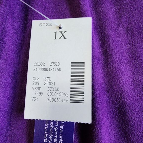 Catherines Faux Suede Top Womens 1X Purple Microfiber Roll Tab Long Sleeve - Picture 11 of 13